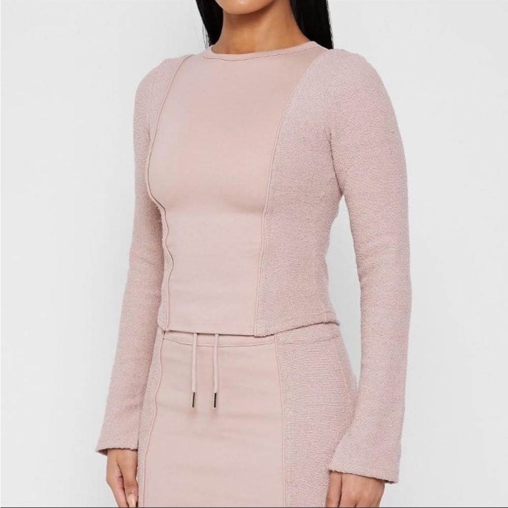 Maniere De Voir Blush Pink Textured Long Sleeve Top